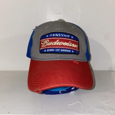 Budweiser King of Beers Patch Front Distressed Baseball Hat Snap Back - Image 1 of 4