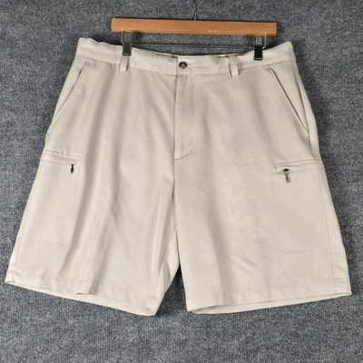 Pantalones Cortos de Golf IZOD Para Hombres Beige Frontal Plano Bolsillos con Cremallera Talla 36 Poliéster Foto 1 de 4