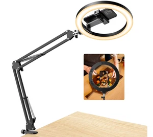 Anello Luce Fotocamera Supporto Telefono Scrivania Sopraelevato Riprese Video 10" Luce Supporto Treppiede - Foto 1 di 6