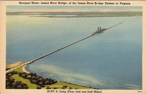 Postal de lino Newport News James River Bridge U.S Hwy 17 Virginia - Imagen 1 de 2