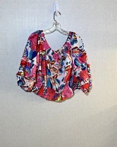Rachel Zoe Off The Shoulder Bright Tropical Floral Vacation Crop Top Large - Picture 1 of 4