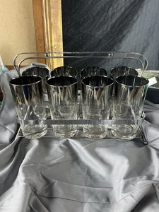 Vintage Dorothy Thorpe Roly Poly Mercury High Ball Glasses With Caddy Chrome - Picture 1 of 12