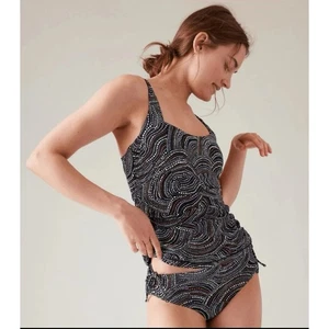 Athleta Gr. 34B/C Square Neck BH Cup Tankini Top Riche Abstract Schwarz Neu mit Etikett - Bild 1 von 4
