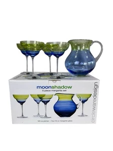 Circleware Moonshadow Blue and Green 5 Pc Margarita Set Pitcher Glasses - Picture 1 of 5