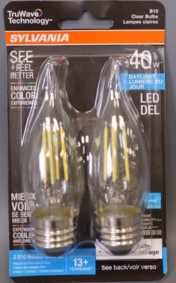 Sylvania 40792 40W  B10 LED Dimmable Bulb  Clear ( 2 B10 Bulbs ) - Image 1 of 4