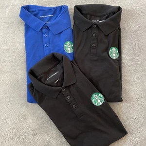 3x Lot Starbucks Employee Uniform Polo Shirt Port Authority Blue Black Men Large - Picture 1 of 10