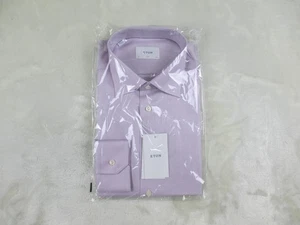 NEW Eton Dress Shirt Mens 44 17.5  XL Pink Chevron Cotton Slim Business - Picture 1 of 13