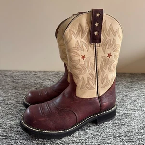 Ariat Cowboy Boots Womens UK7.5 Cherry Cream Probaby Leather Western Embroidered - Picture 1 of 9