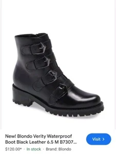 Blondo Size 7M Verity Waterproof Leather Ankle Black Bootie, New - Picture 1 of 17