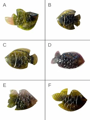 Natural Bio Tourmaline Fish Carved Gemstone Handmade Pendant Necklace Jewelry - Image 1 of 4