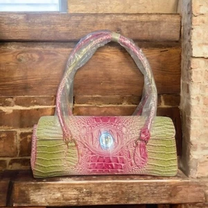 Kunst Krokodil Muster Umhängetasche Hand Schultertasche Damen Handtasche grün pink - Bild 1 von 11