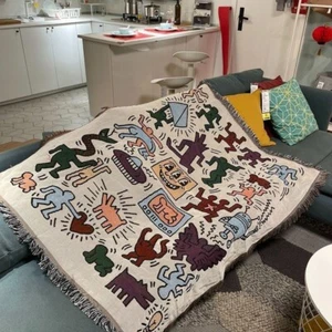 Keith Haring Blanket Throw - Multicoloured Cartoon Print - Multiple Sizes 2023 - Picture 1 of 7
