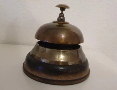 RARE clochette " hôtel "ou sonnette de table en bois et bronze vintage et ancien - Photo 1/4