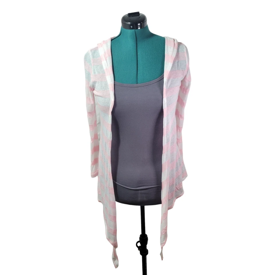 Cardigã Piko 1988 Anthropologie frente aberta com capuz listrado rosa tamanho pequeno - Imagem 1 de 4