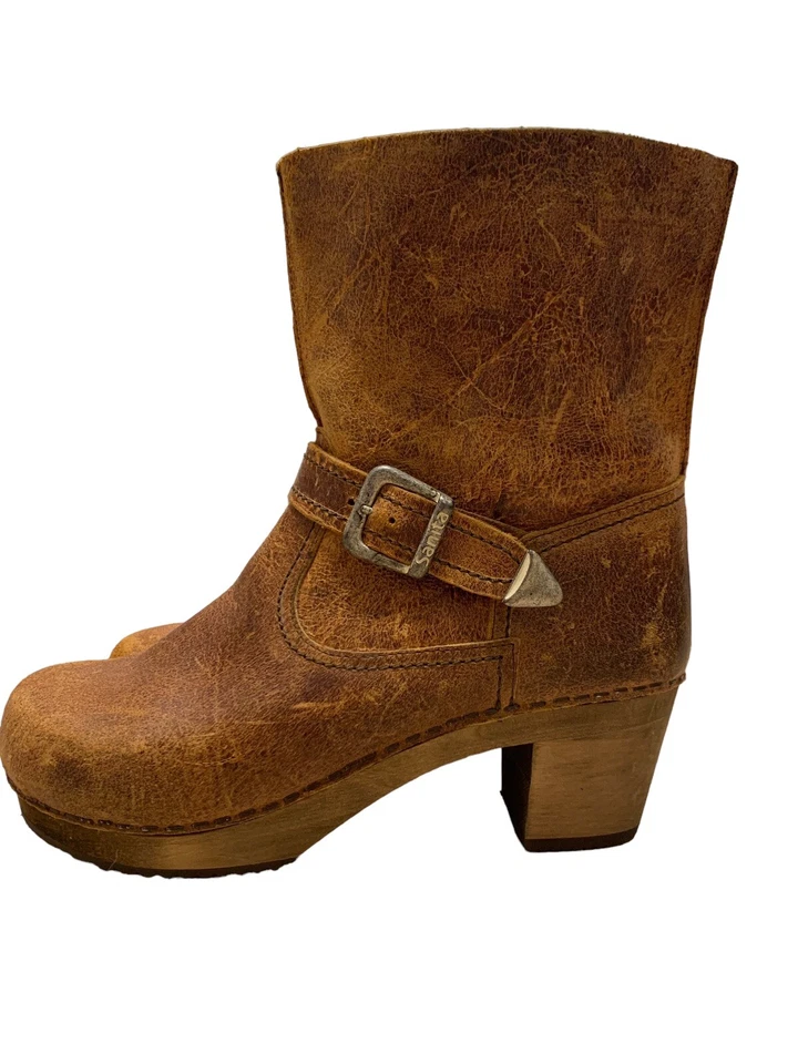 Ботинки Sanita Allen сабо деревянный каблук коричневая кожа пряжка без застежек 37/6 - Изображение 1 из 4