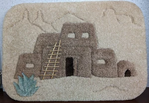 Vintage Southwestern Sculpted Carpet Art Fiber Adobe Pueblo House Wall Hanging - Picture 1 of 13