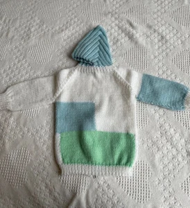Handgefertigter gestrickter Baby Pullover mit Kapuze und Reißverschluss hinten - 12-18 Monate - Bild 1 von 2