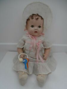 LARGE VINTAGE 1940s COMPOSITION & CLOTH BABY TODDLER DOLL 24" - EFFANBEE ?