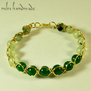 Women's Natural Prehnite Jade Aventurine Beads Brass Wire Wrapped Bracelet