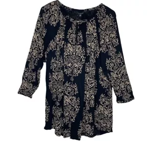 Lucky Brand size 3X bohemian floral print crew neck tunic top 3/4 sleeve black - Picture 1 of 12