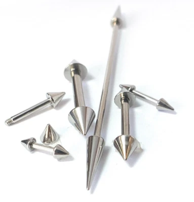 1pc Spike 316L Steel Barbell, Industrial Bridge Nipple Eyebrow Ring Spiked Cone - Image 1 of 4