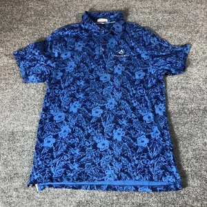 Peter Millar Shirt Mens X Large Blue Flower 1/4 Button Up Short Sleeve Crown Sft - Picture 1 of 9