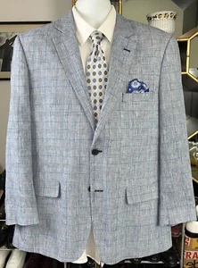 Abrigo deportivo Jones New York azul claro a cuadros lino/algodón, talla 42 Reg - Imagen 1 de 12