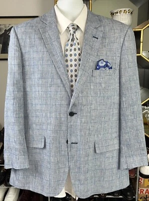 Abrigo deportivo Jones New York azul claro a cuadros lino/algodón, talla 42 Reg Foto 1 de 4