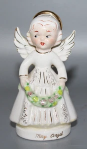 Estatuilla vintage PAC MAY ANGEL con flores Japón 4" de alto Crazing - Imagen 1 de 5