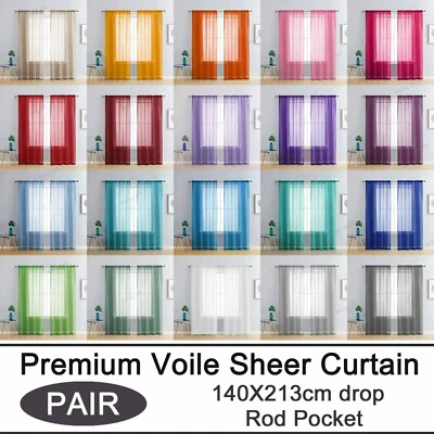 (2 Panels) Sheer Curtain Rod Pocket Organza Voile Curtain Window Drape 140x213cm - image 1 of 4