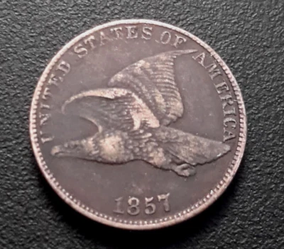 OLD US COINS 1857 FLYING EAGLE CENT PENNY SNOW 16 VARIETY TEARDROP IN WING - Image 1 of 2