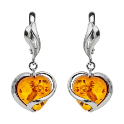 可爱正品波罗的海琥珀耳环 925 纯银干邑颜色 — 第 1/2 张图片