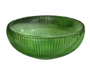 E O Brody Green Depression Glass Bowl Ribbed Vintage Cleveland Ohio Decorative - Picture 1 of 5