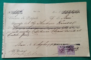 RICEVUTA PROVVISORIA N. 189 BANCO DI NAPOLI DI BARI -1909- MARCA DA BOLLO - Picture 1 of 1