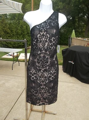 NWT CALVIN KLEIN BLACK LACE 1 SHOULDER COCKTAIL DRESS 12 - Image 1 of 2