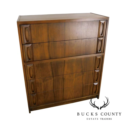 Mid Century Modern Walnut Five Drawer High Chest Cover