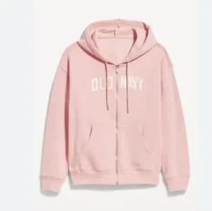 OLD NAVY Women's LARGE Slouchy Logo Graphic Full Zip Hoodie Abalone Pink NWT L - Picture 1 of 5