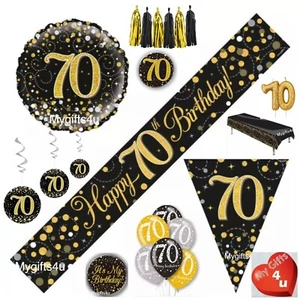Black 70th & Happy Birthday Party Decorations Bunting Gold Balloons Banners age - Picture 1 of 23