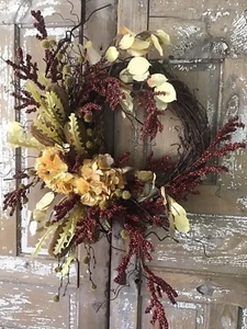Handmade Designer Wreath Fall  Neutral Winter 24” Door Wreath One Of A Kind - Picture 1 of 13