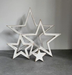 4 White STAR Ornament Rustic Scandi Nordic Autumn Wood Home Decor Accessories - Picture 1 of 7