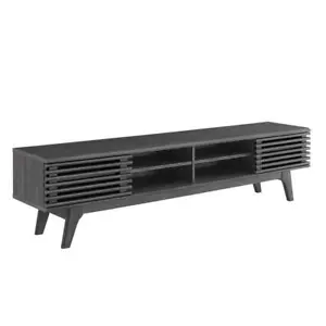 MODWAY TV Stand 17" x 13.5" Fits TV up to 70" Storage Slatted Sliding Door Gray - Picture 1 of 8