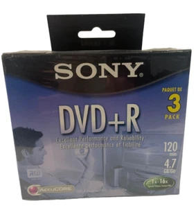 Sony DVD+R 3 Pack 120 Min 4.7 GB New Sealed - Picture 1 of 6