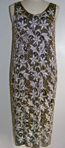 Vintage 1960s black beaded & sequin dress Gatsby Flapper Style size 14/16 UK - Picture 1 of 8