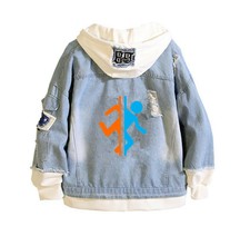 Men's Portal Companion Cube Denim Jacket Casual Bomber coat Hip Hop Retro hoodie