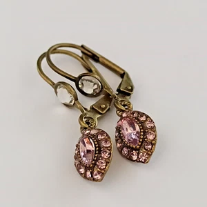 Michal Negrin Earrings Smoky Pink Small Drop Dainty Elegant Crystal Classic Gift - Picture 1 of 14
