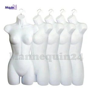 5 White Mannequin Female Torsos - Lot of 5 Plastic Hanging Dress Forms  - Picture 1 of 4