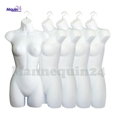 5 White Mannequin Female Torsos - Lot of 5 Plastic Hanging Dress Forms  - Image 1 of 4