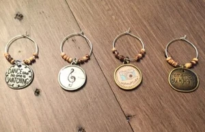 New Set Of 4 Handcrafted Wine Glass Charm Drink Markers (Crafted In Texas) - Imagen 1 de 5