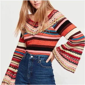 Free People Heart & Soul Strickpullover V-Ausschnitt rot rosa Boho Hippie M - Bild 1 von 8