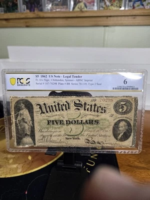 1862 $5 Legal Tender FR 61c Circulated pcgs6   Good   series 70-119 Type 2 Seal - Image 1 of 2
